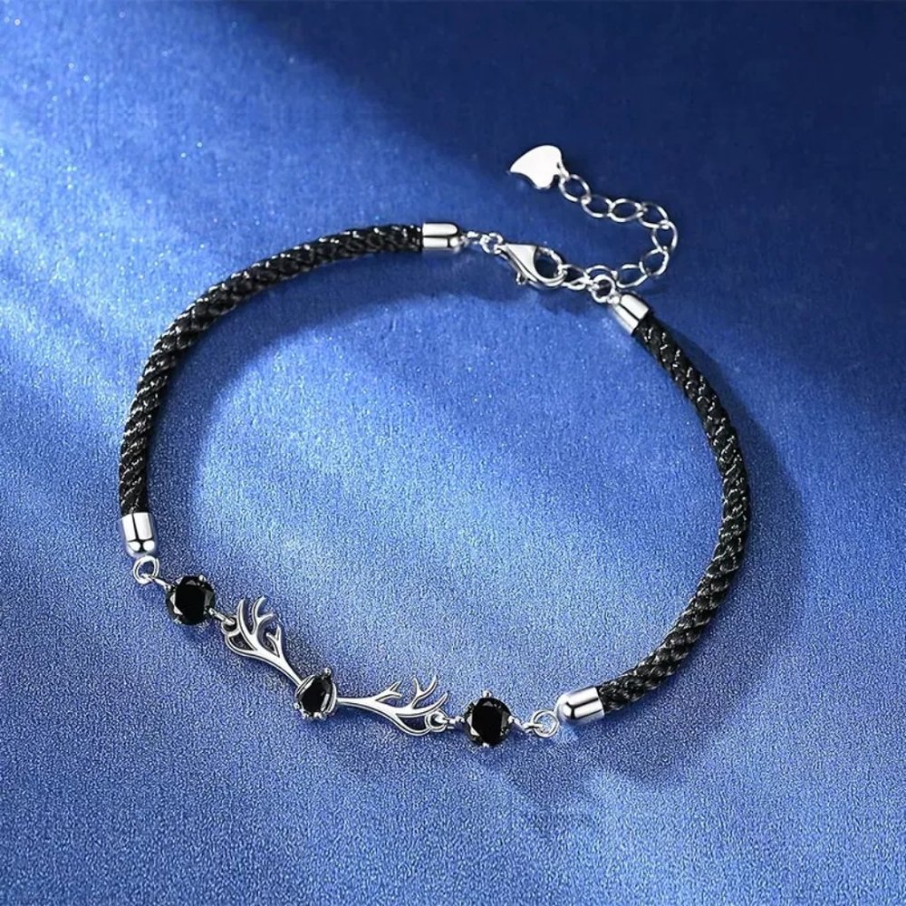 Stunning Ladies Black & Solid .925 Sterling Silver Deer Cubic Zirconia Bracelet - Picture 2 of 5